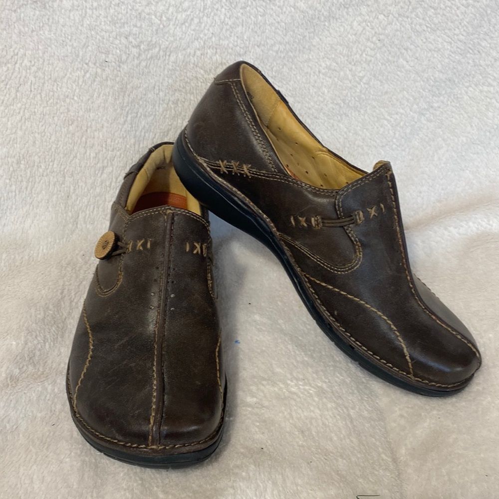 Clarks Unstructured Un.Loop Brown Leather Slip-On Loafer Shoes Womens Size 7M